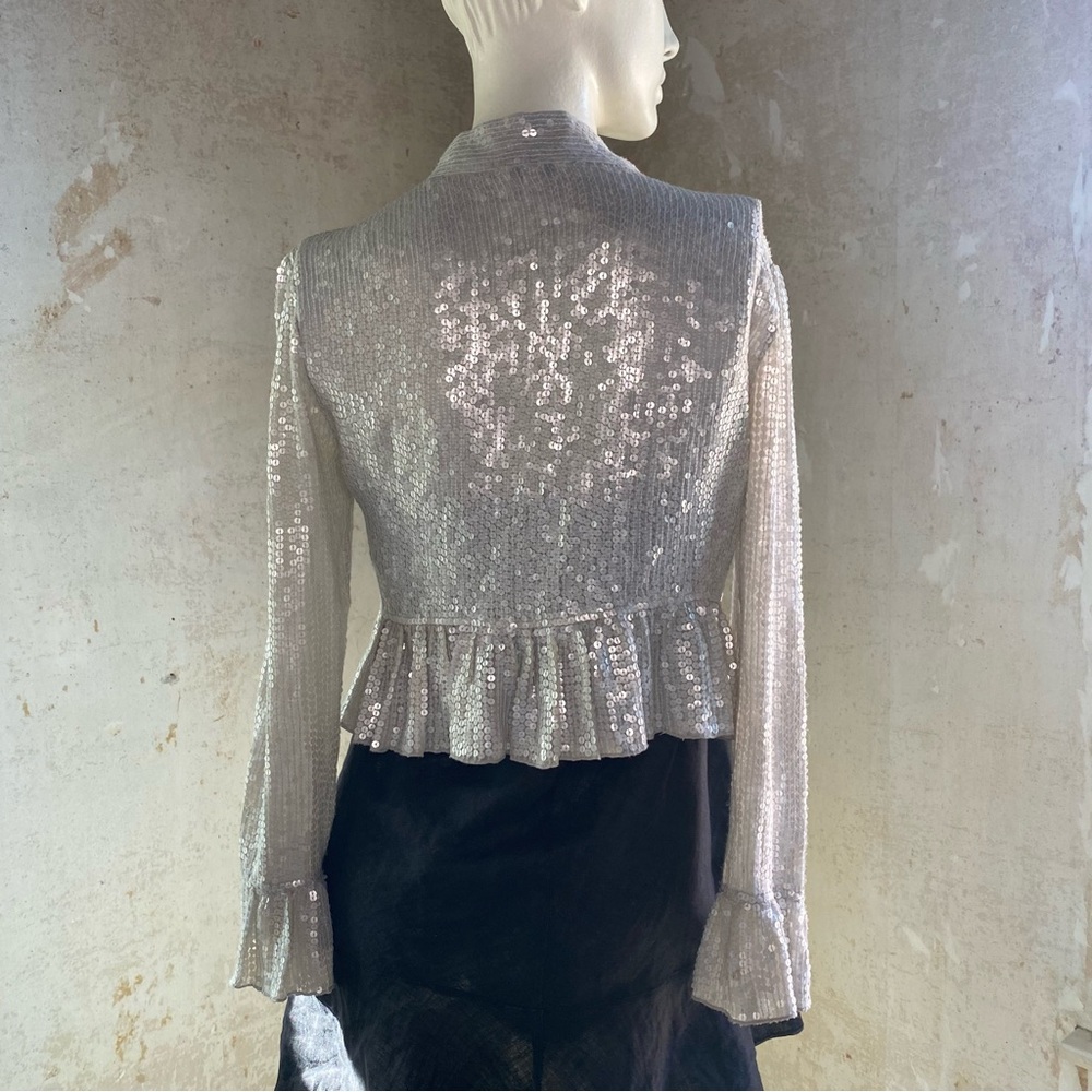 Generra Silver Sequin Cropped Jacket Top Y2k - image 3
